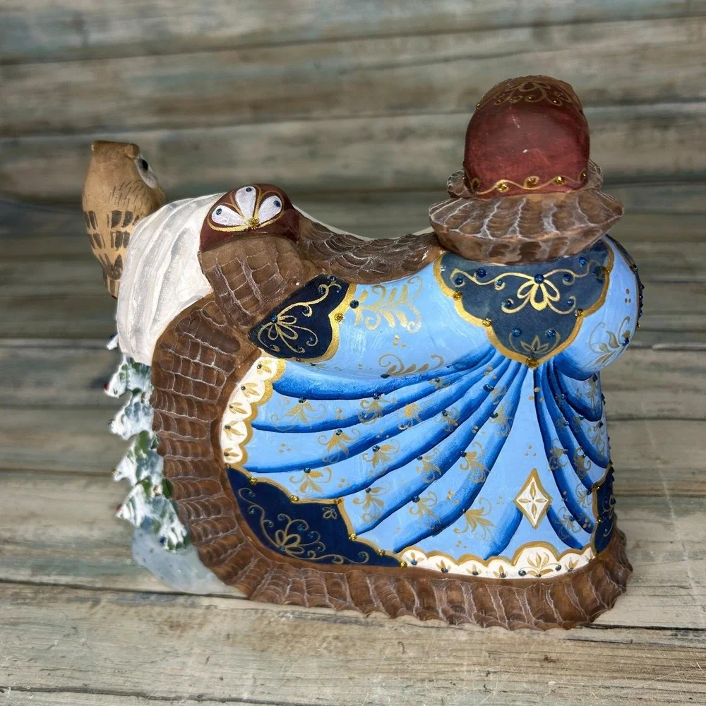 Russian Santa Father Frost Wood Hand Carved Painted‎ Signed Owl Tree Moroz
